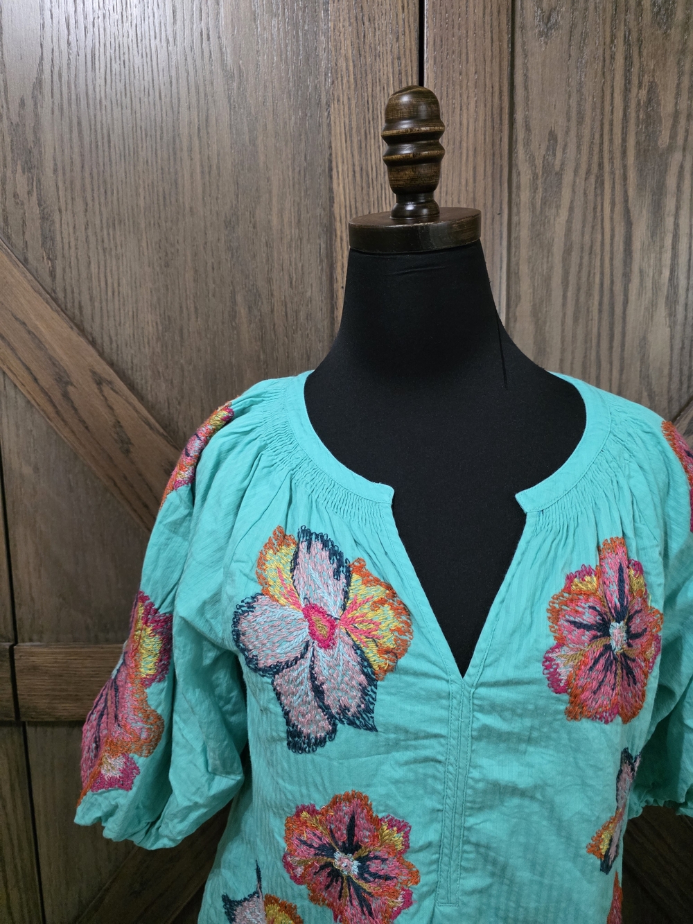 Anthropologie Maeve Turquoise Embroidered Floral Peasant Blouse - Picture 2 of 4
